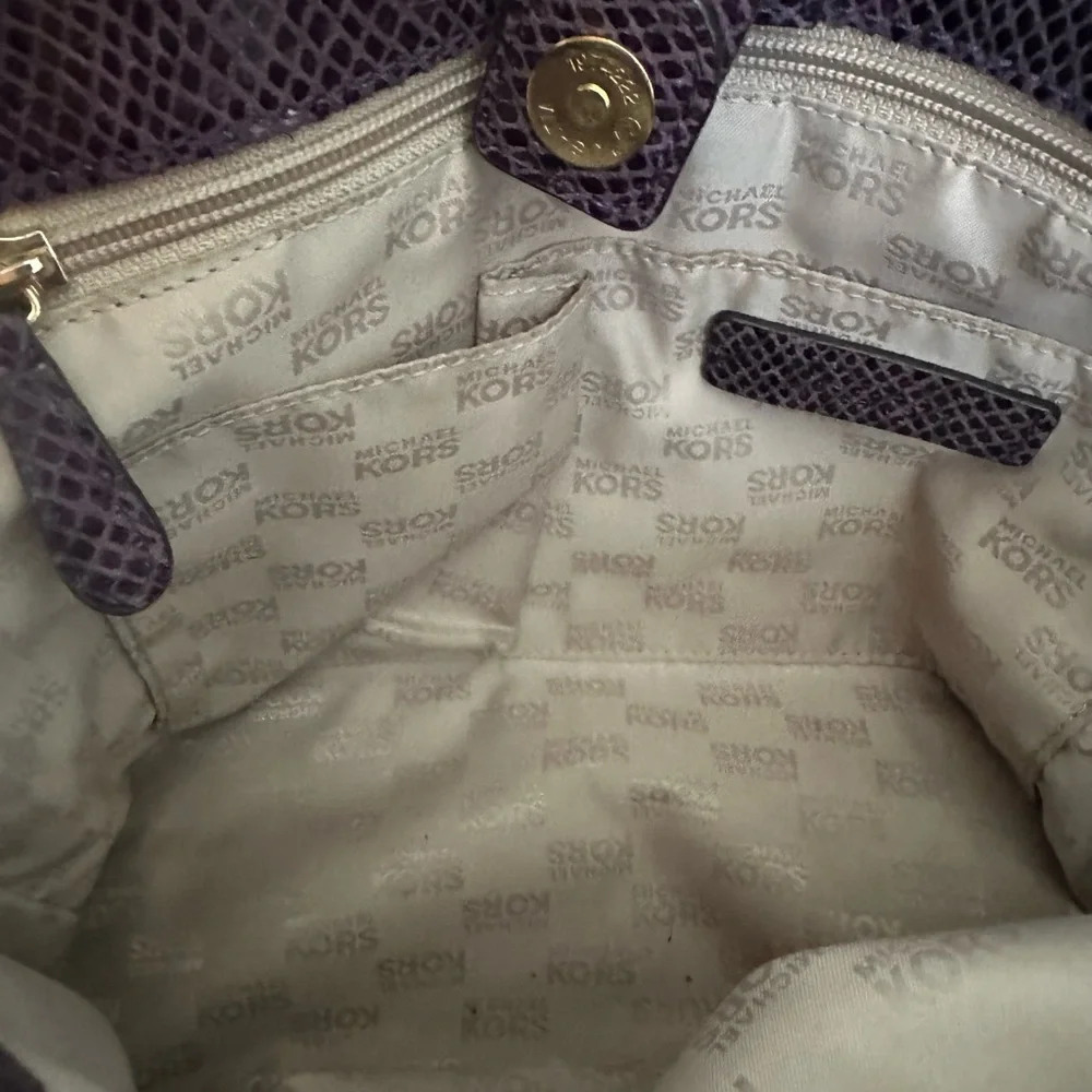 Michael Kors Embossed Purple Python Print Hamilto… - image 5